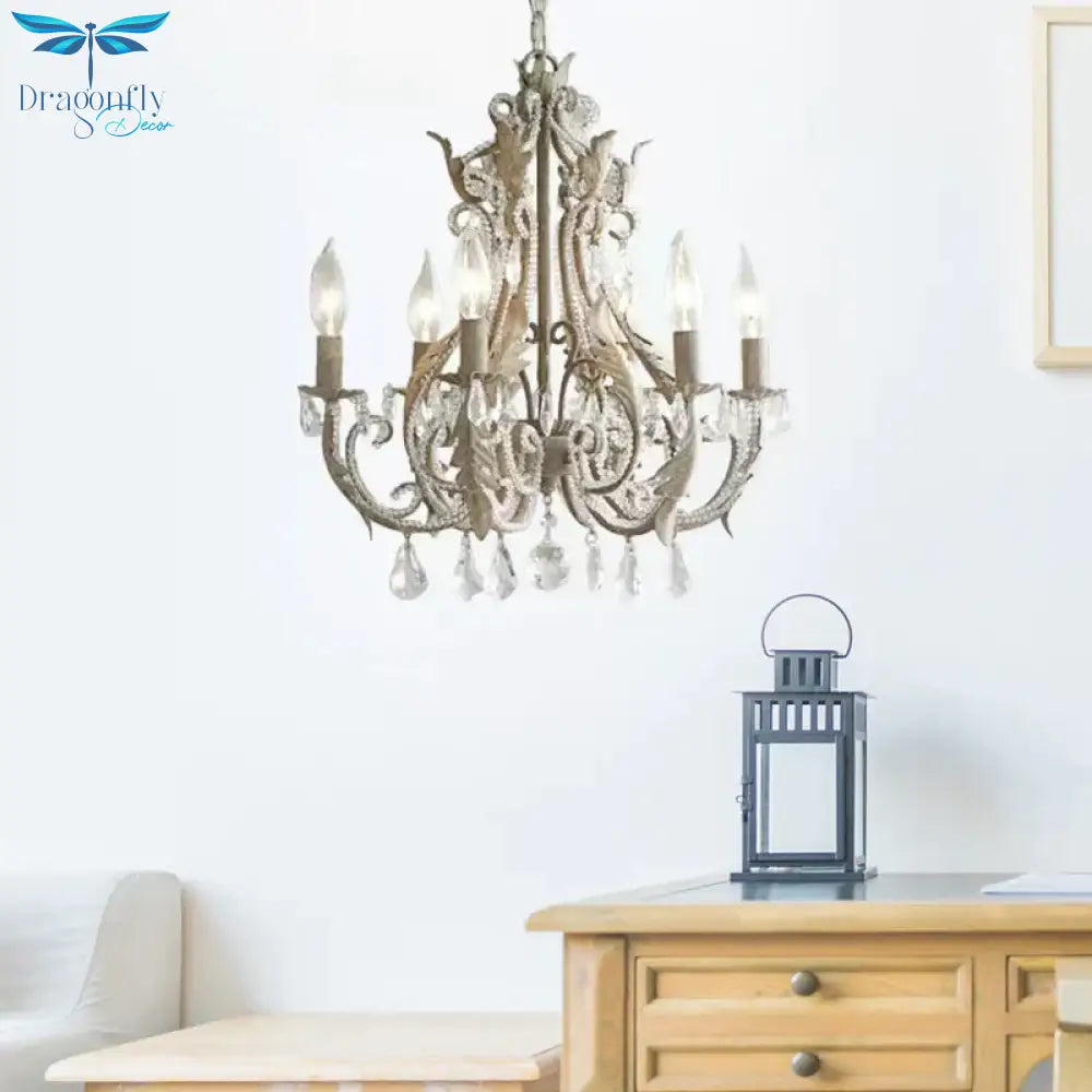 Grey/White Spur Chandelier Modern 5/6 Heads Crystal Ceiling Pendant Light For Living Room