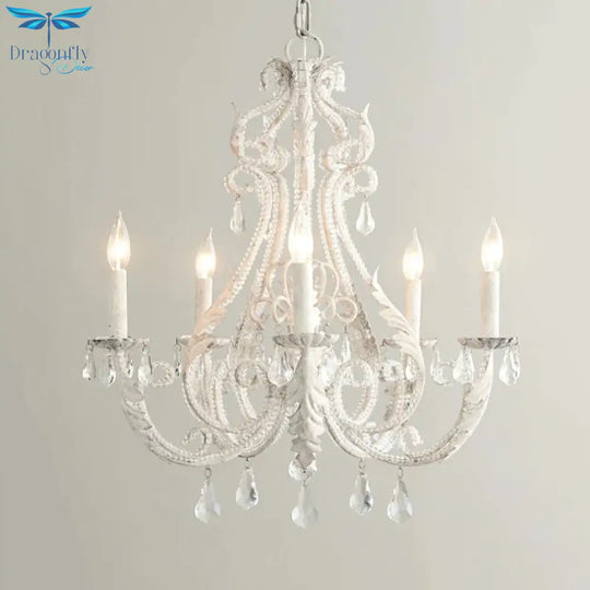 Grey/White Spur Chandelier Modern 5/6 Heads Crystal Ceiling Pendant Light For Living Room