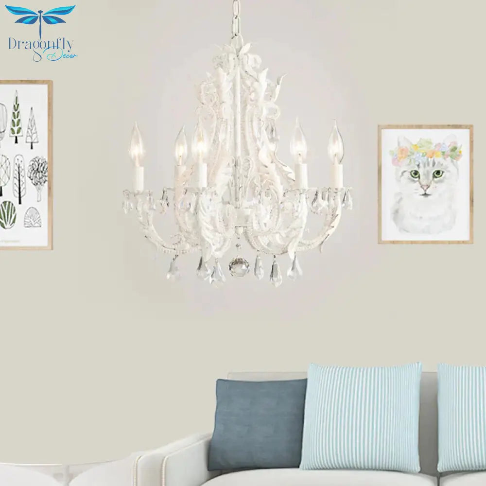 Grey/White Spur Chandelier Modern 5/6 Heads Crystal Ceiling Pendant Light For Living Room