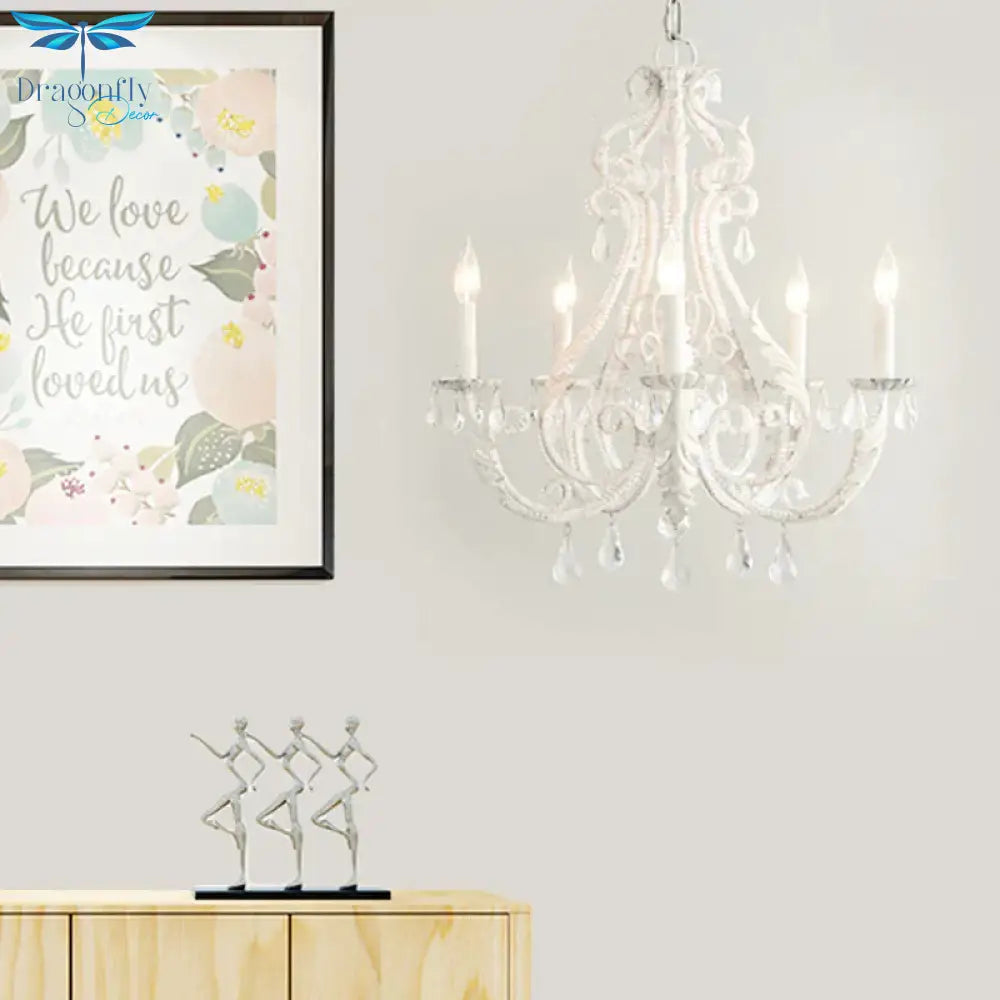 Grey/White Spur Chandelier Modern 5/6 Heads Crystal Ceiling Pendant Light For Living Room