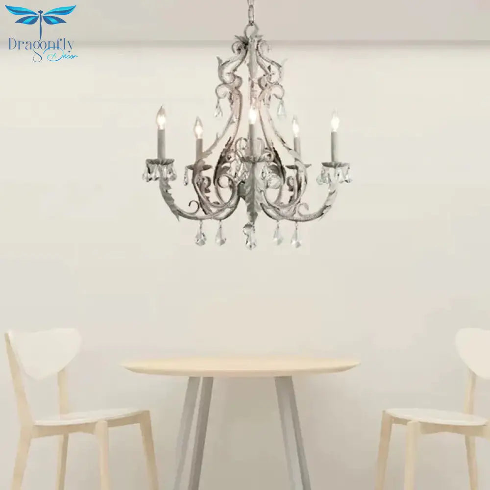 Grey/White Spur Chandelier Modern 5/6 Heads Crystal Ceiling Pendant Light For Living Room