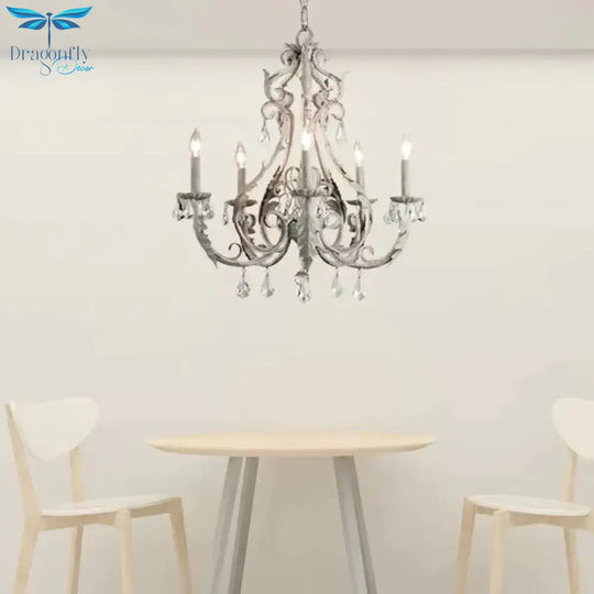 Grey/White Spur Chandelier Modern 5/6 Heads Crystal Ceiling Pendant Light For Living Room
