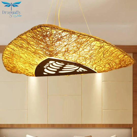Hand - Worked Ceiling Chandelier Japanese Bamboo 3 Heads Hanging Pendant Light In Beige