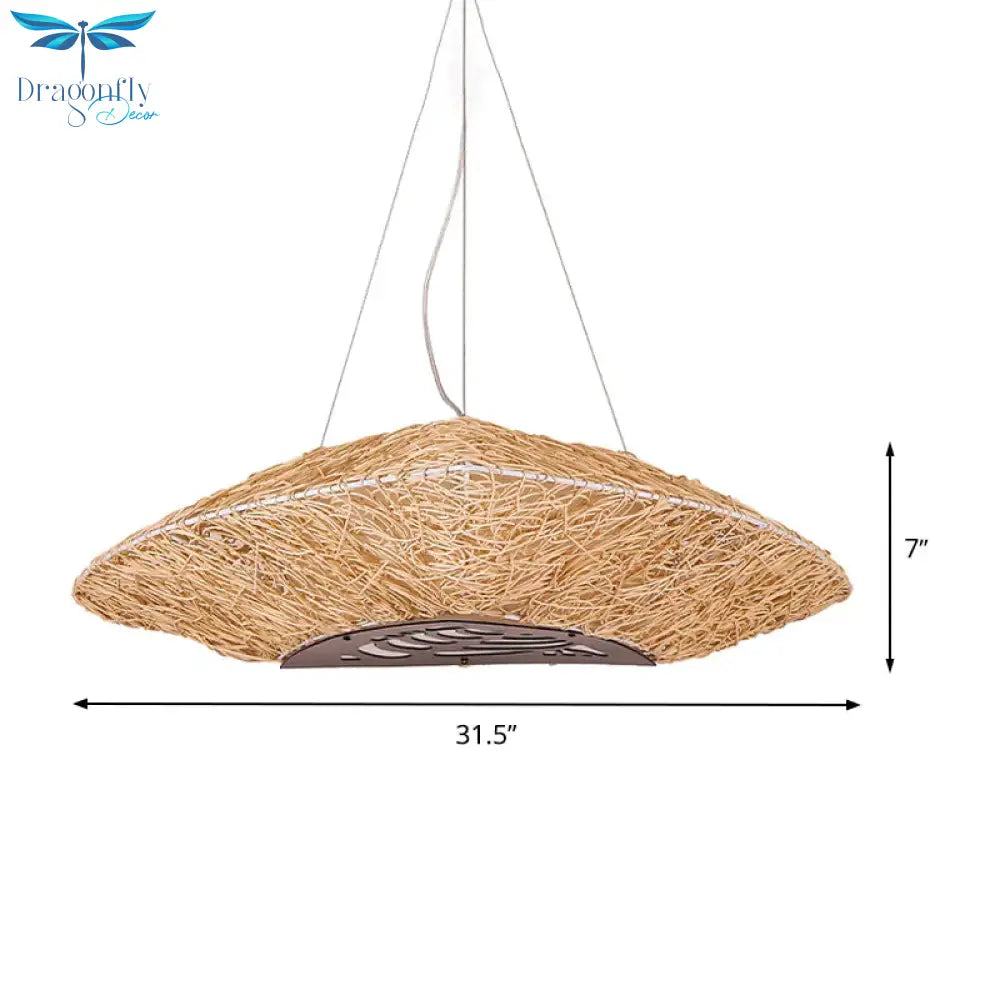 Hand - Worked Ceiling Chandelier Japanese Bamboo 3 Heads Hanging Pendant Light In Beige