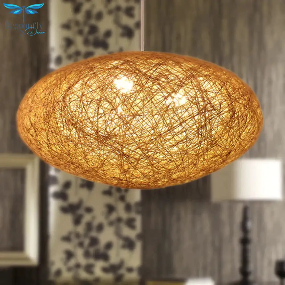 Handcrafted Pendant Chandelier Japanese Bamboo 3 Heads Suspended Lighting Fixture In Flaxen