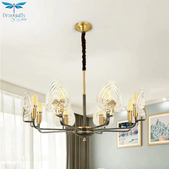 Heart - Shaped Bedroom Pendant Chandelier Colonial Clear Prismatic Glass 6/8 Bulbs Black And Gold