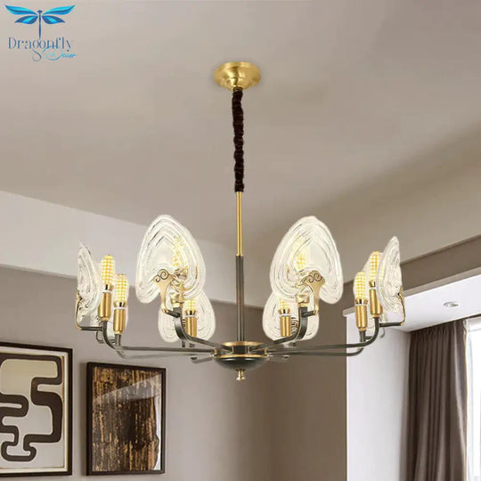Heart - Shaped Bedroom Pendant Chandelier Colonial Clear Prismatic Glass 6/8 Bulbs Black And Gold