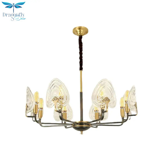 Heart - Shaped Bedroom Pendant Chandelier Colonial Clear Prismatic Glass 6/8 Bulbs Black And Gold