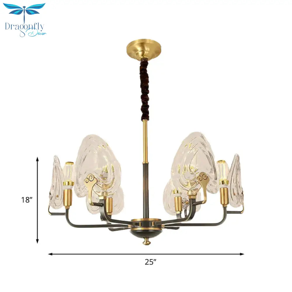 Heart - Shaped Bedroom Pendant Chandelier Colonial Clear Prismatic Glass 6/8 Bulbs Black And Gold