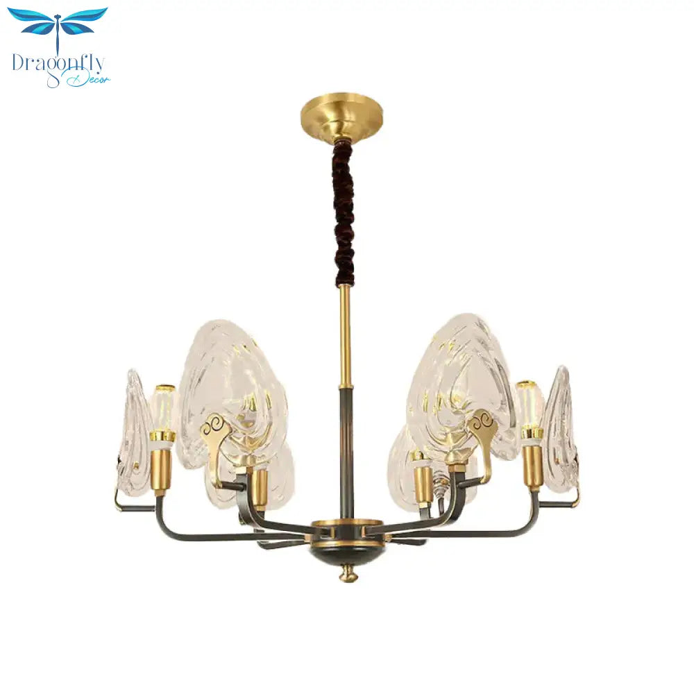 Heart - Shaped Bedroom Pendant Chandelier Colonial Clear Prismatic Glass 6/8 Bulbs Black And Gold