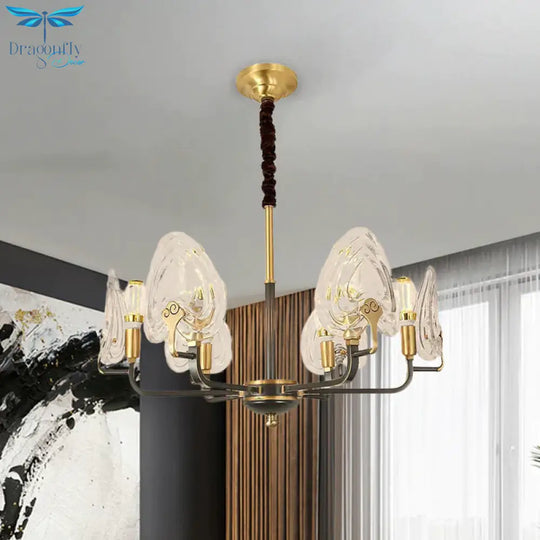 Heart - Shaped Bedroom Pendant Chandelier Colonial Clear Prismatic Glass 6/8 Bulbs Black And Gold