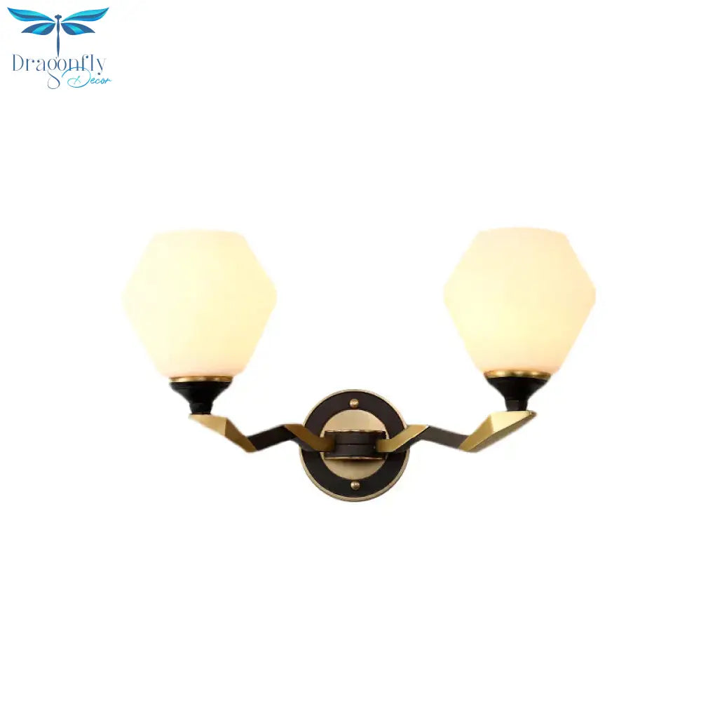 Hexagon Wall Light Black And Gold Frosted Glass Lighting Fixture