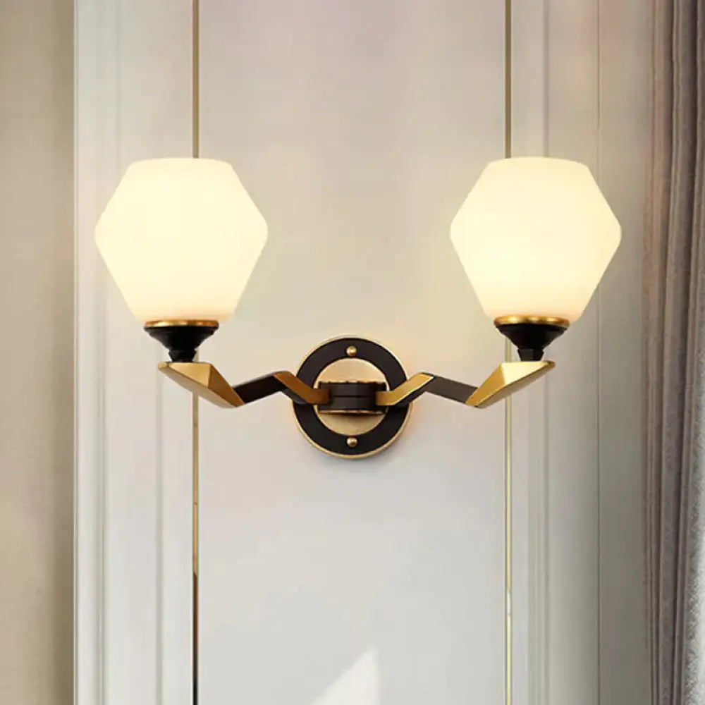 Hexagon Wall Light Black And Gold Frosted Glass Lighting Fixture 2 / Black - Gold