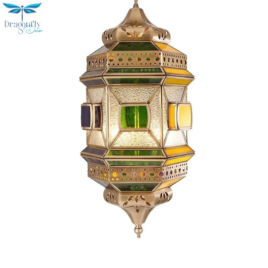 Hexagonal Corridor Pendant Chandelier Arab Metal 4 Lights Brass Finish Ceiling Suspension Lamp