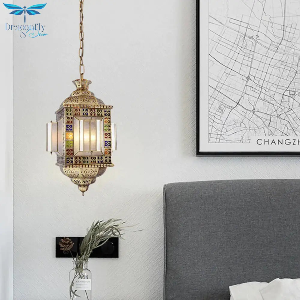 Hollow Frosted Glass Pendant Arab 3 Heads Corridor Chandelier Lighting Fixture In Brass