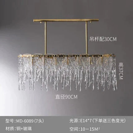 Icicle Nordic All Copper Modern Luxury Crystal Rectangular Chandelier L90 X H37Cm / 6 - 10W
