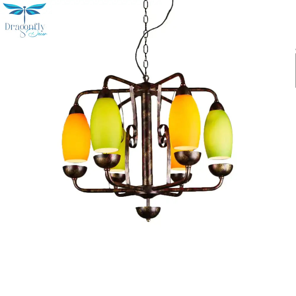 Industrial Antique Copper Pendant Light Yellow Melon 6 Lights Metallic Chandelier For Bar