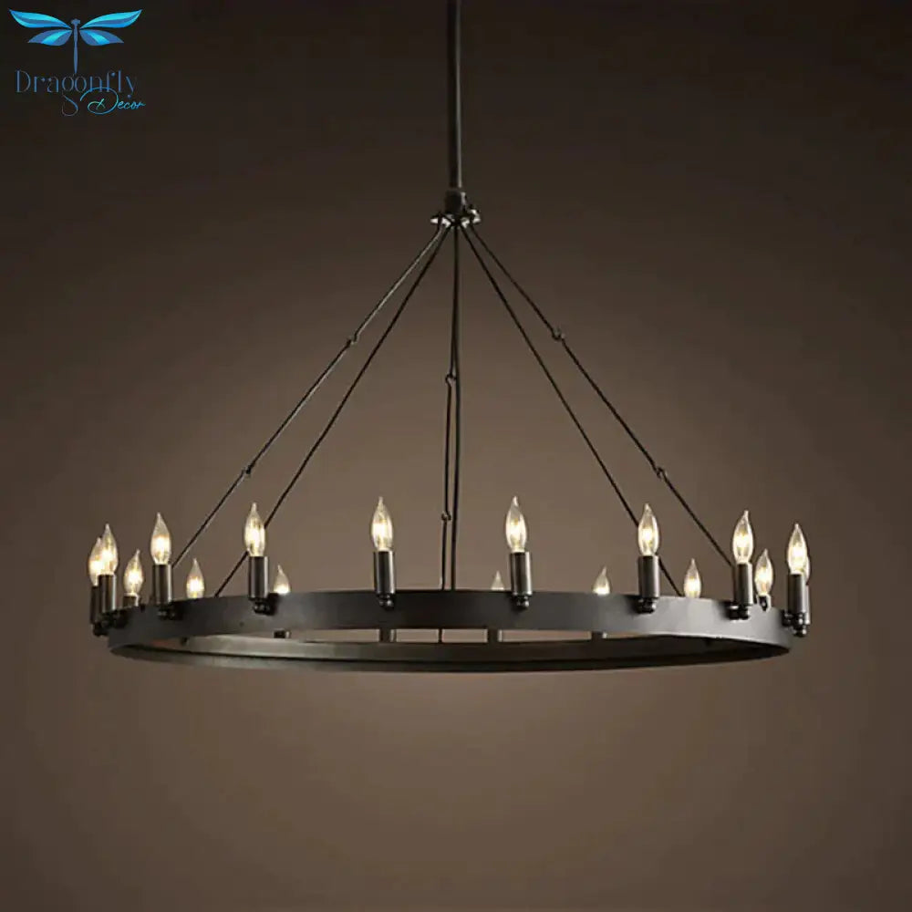Industrial Black Iron Hanging Circular Chandelier Lamp
