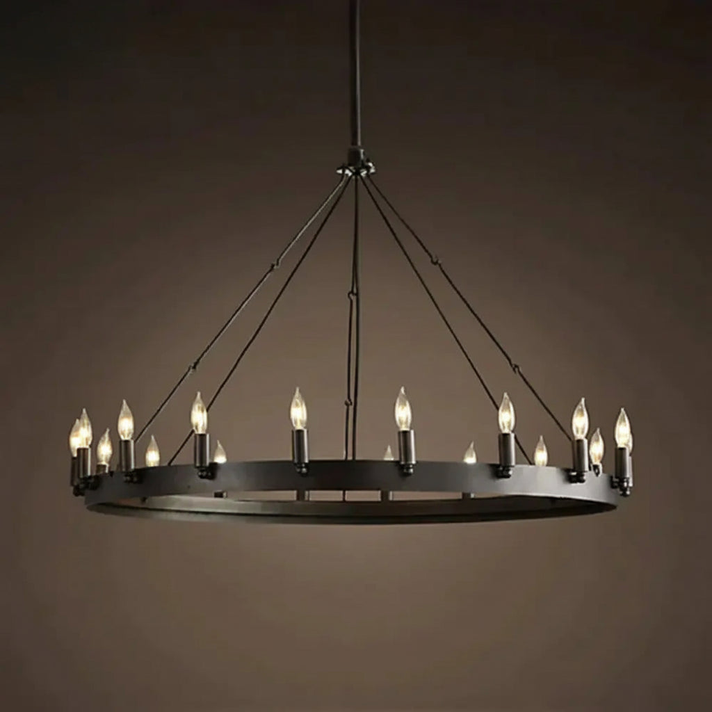 Industrial Black Iron Hanging Circular Chandelier Lamp