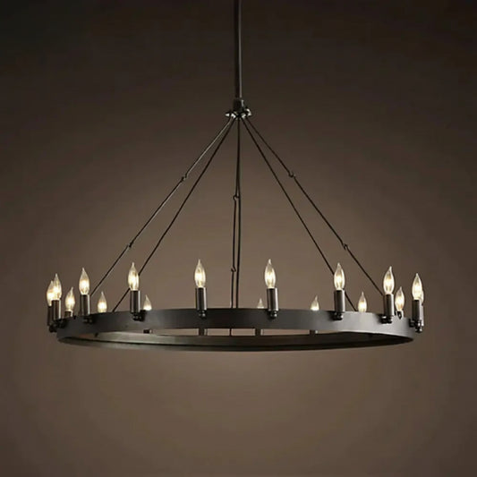 Industrial Black Iron Hanging Circular Chandelier Lamp