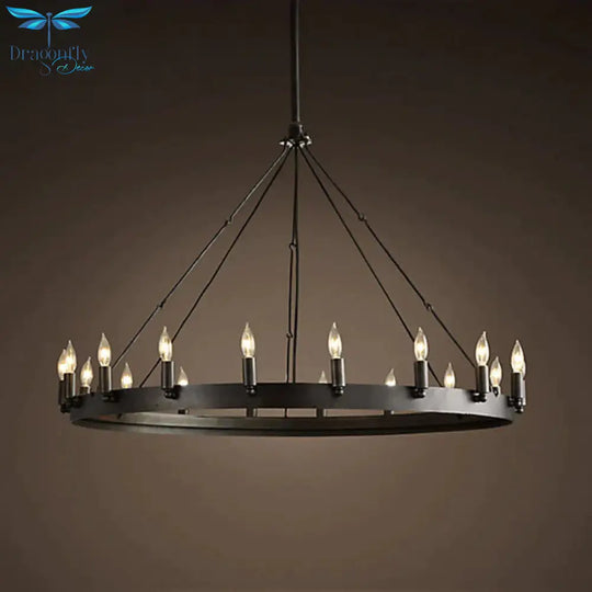 Industrial Black Iron Hanging Circular Chandelier Lamp