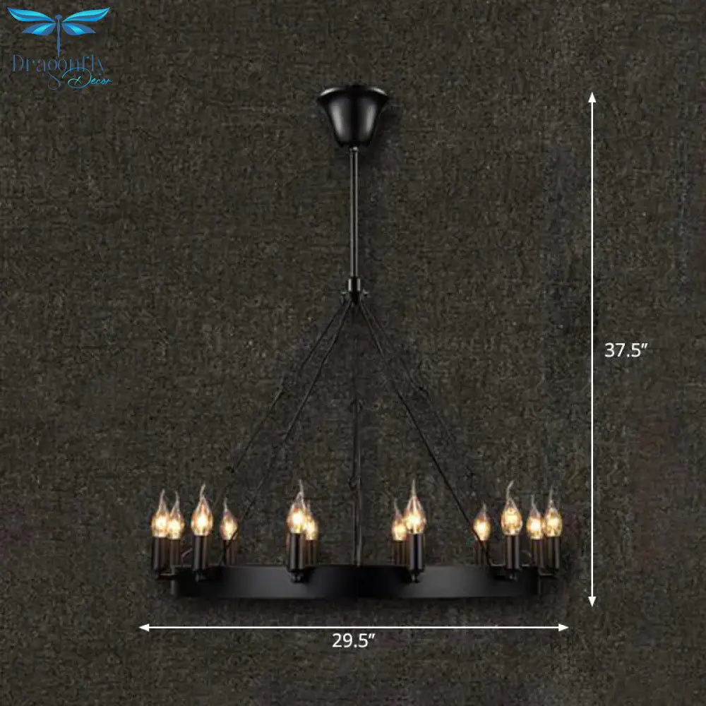 Industrial Black Iron Hanging Circular Chandelier Lamp