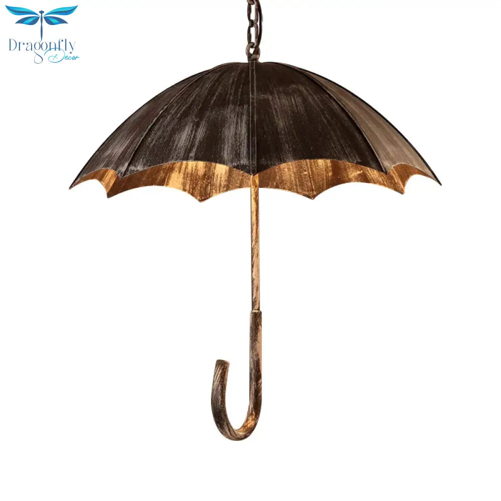 Industrial Distressed Umbrella Pendant Light Iron Olde Bronze Chandelier For Cafe