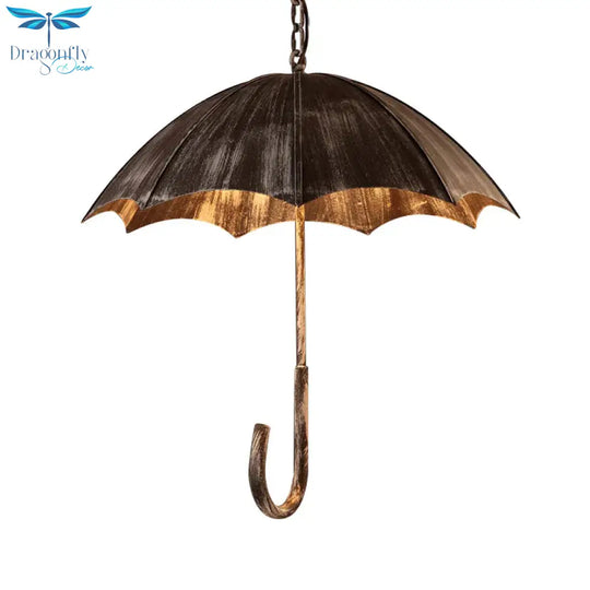 Industrial Distressed Umbrella Pendant Light Iron Olde Bronze Chandelier For Cafe