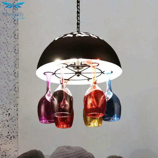 Industrial Multi - Color 6 - Light Chandeliers Domed Shape Goblet Glass Pendant Lights For Bar