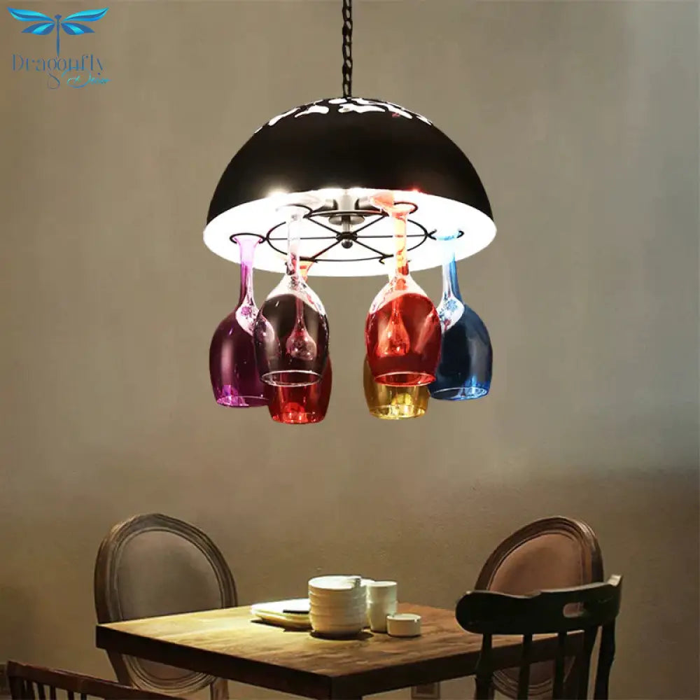 Industrial Multi - Color 6 - Light Chandeliers Domed Shape Goblet Glass Pendant Lights For Bar