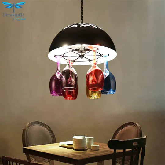 Industrial Multi - Color 6 - Light Chandeliers Domed Shape Goblet Glass Pendant Lights For Bar