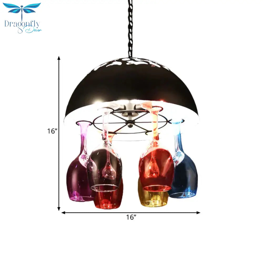 Industrial Multi - Color 6 - Light Chandeliers Domed Shape Goblet Glass Pendant Lights For Bar