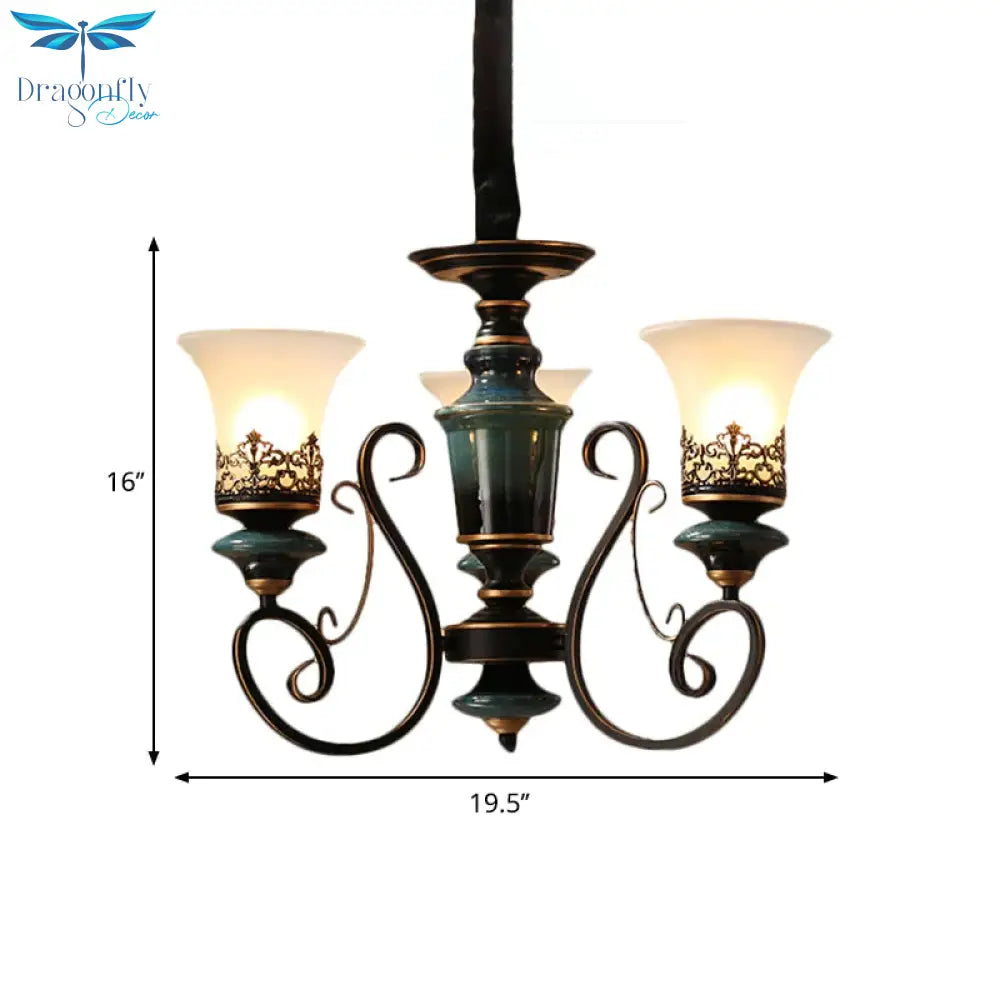 Industrial Style 3/5/6 - Bulb Chandelier With Bell Shade Opal Glass Rural Guest Room Suspension