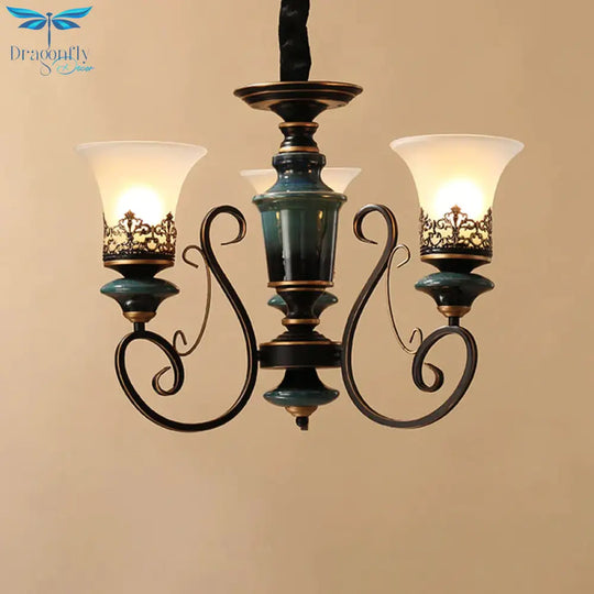 Industrial Style 3/5/6 - Bulb Chandelier With Bell Shade Opal Glass Rural Guest Room Suspension