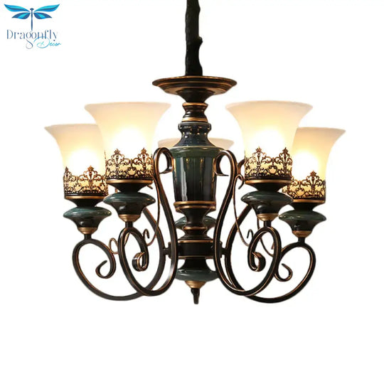 Industrial Style 3/5/6 - Bulb Chandelier With Bell Shade Opal Glass Rural Guest Room Suspension