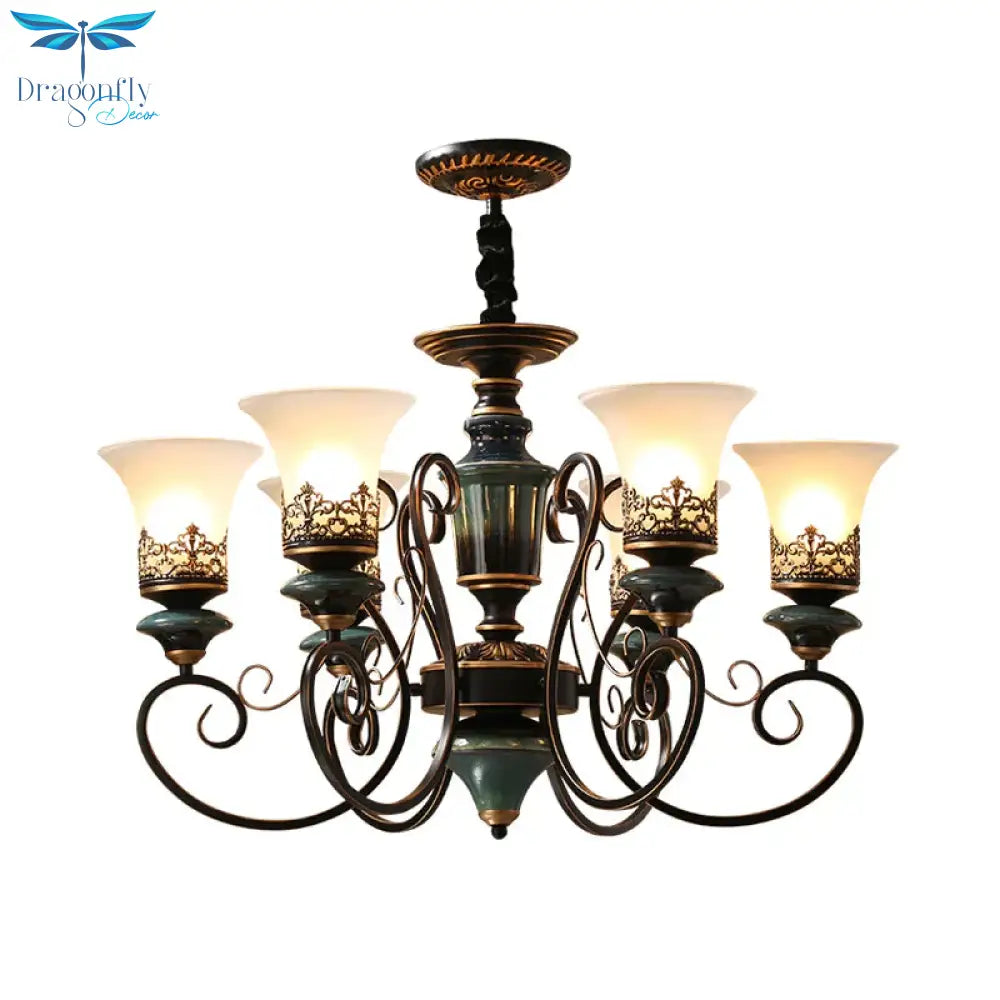 Industrial Style 3/5/6 - Bulb Chandelier With Bell Shade Opal Glass Rural Guest Room Suspension