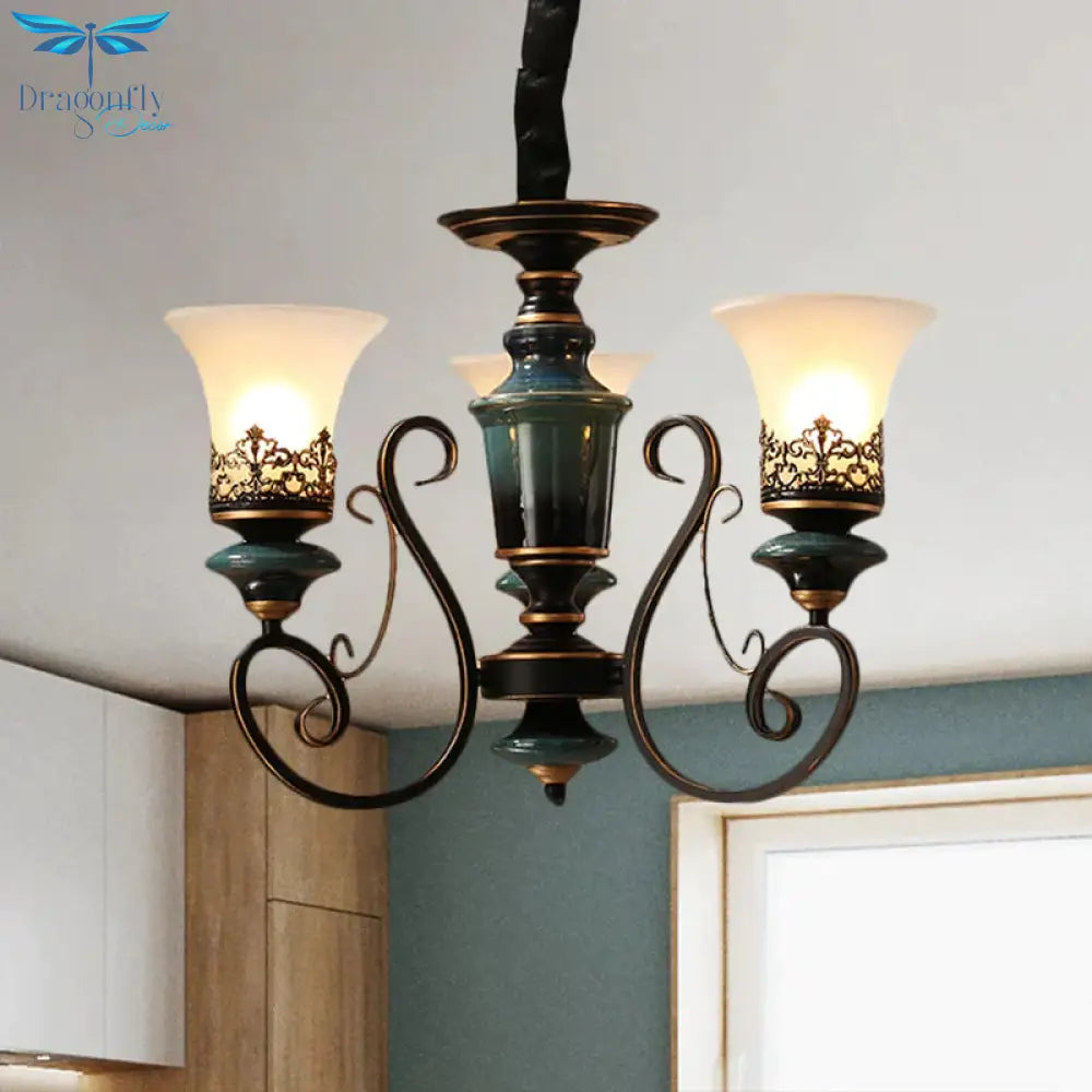 Industrial Style 3/5/6 - Bulb Chandelier With Bell Shade Opal Glass Rural Guest Room Suspension