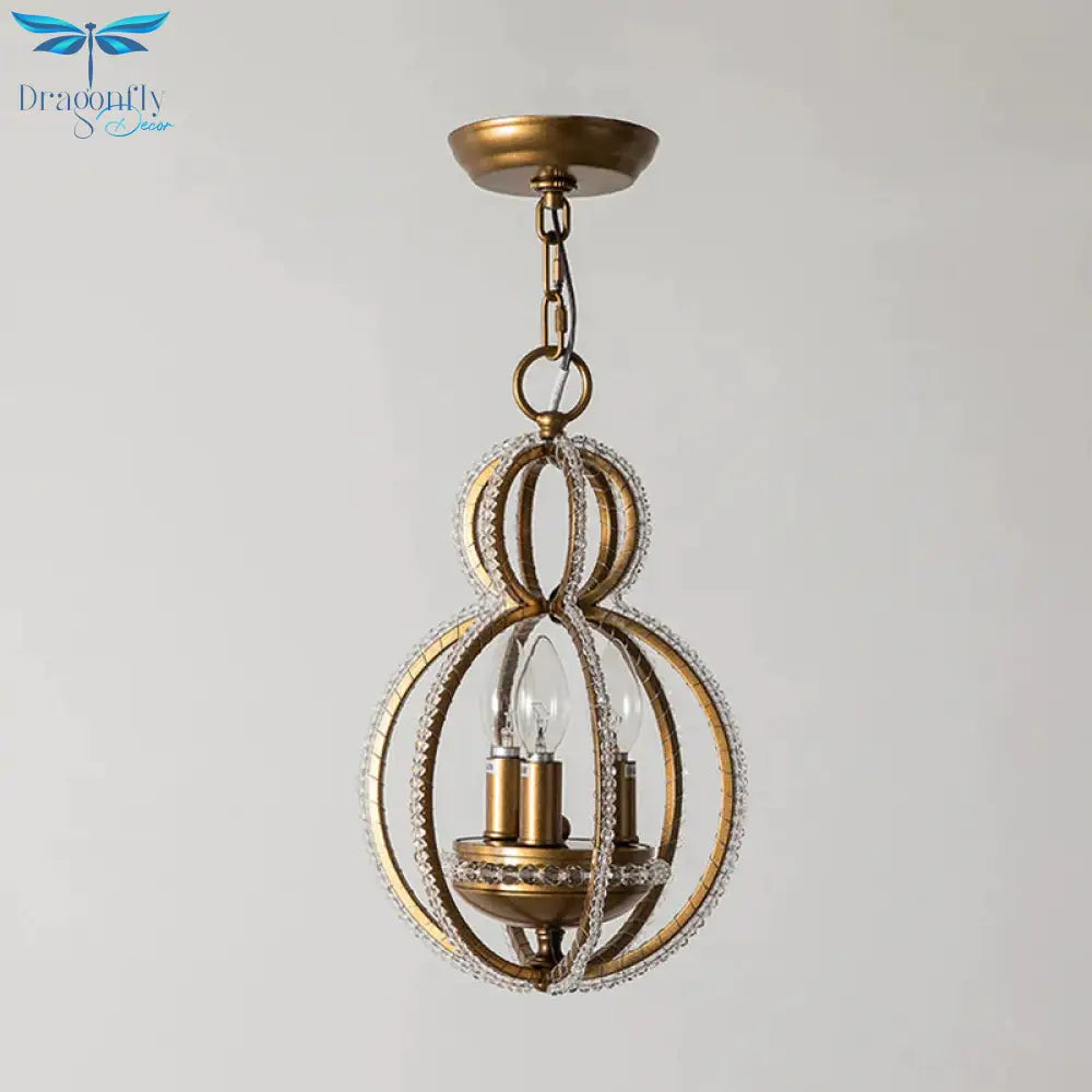 Inserted Crystal Bronze Hanging Pendant Light Globe 3 Bulbs Modernism Chandelier
