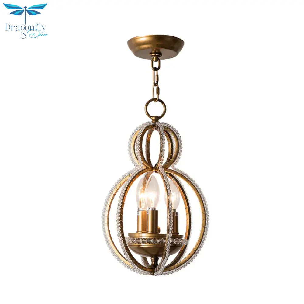 Inserted Crystal Bronze Hanging Pendant Light Globe 3 Bulbs Modernism Chandelier