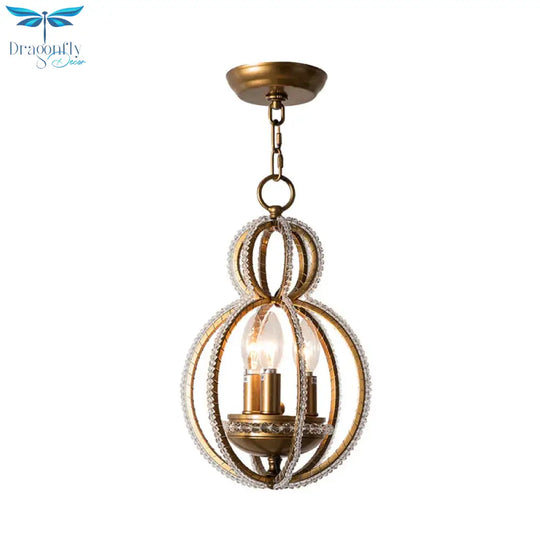 Inserted Crystal Bronze Hanging Pendant Light Globe 3 Bulbs Modernism Chandelier