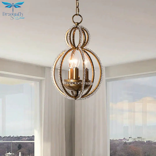 Inserted Crystal Bronze Hanging Pendant Light Globe 3 Bulbs Modernism Chandelier