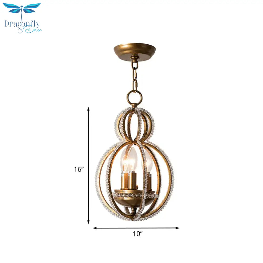 Inserted Crystal Bronze Hanging Pendant Light Globe 3 Bulbs Modernism Chandelier