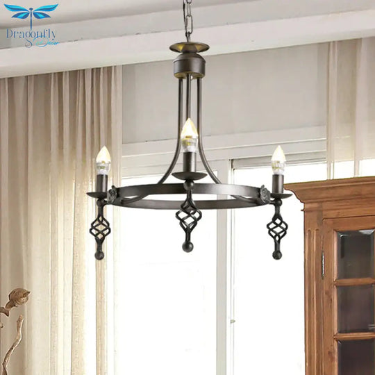 Iron Black Finish Hanging Chandelier Candelabra 3 - Light Rustic Suspension Pendant Light With