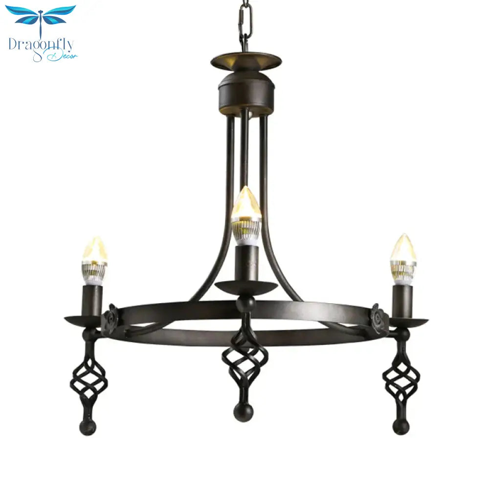 Iron Black Finish Hanging Chandelier Candelabra 3 - Light Rustic Suspension Pendant Light With