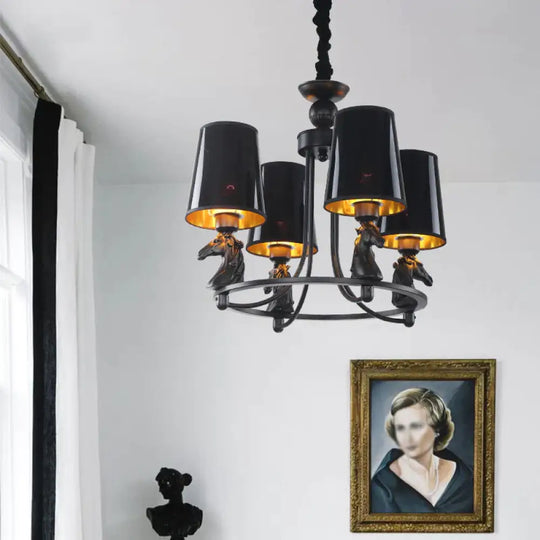Iron Flared Chandelier Lamp Traditional 4/6/8 - Light Ceiling Pendant With Resin Detail In Black 4 /