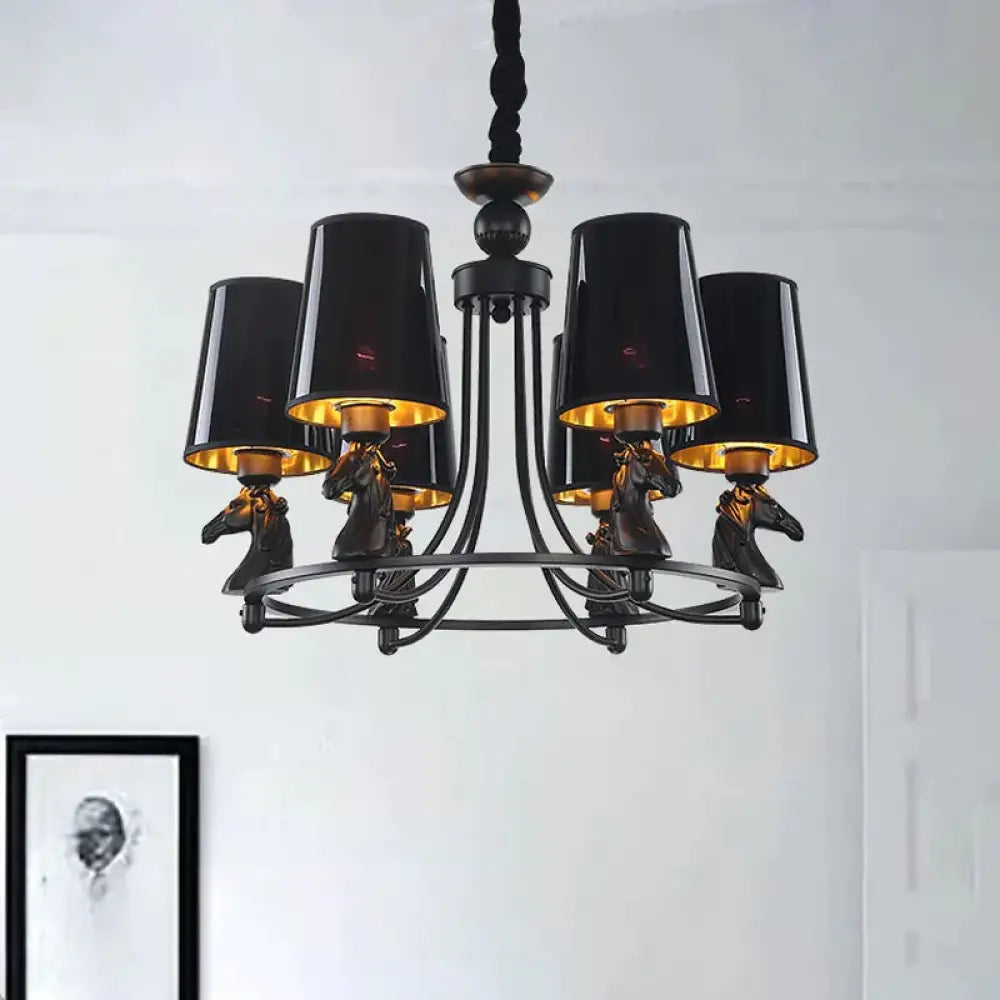 Iron Flared Chandelier Lamp Traditional 4/6/8 - Light Ceiling Pendant With Resin Detail In Black 6 /