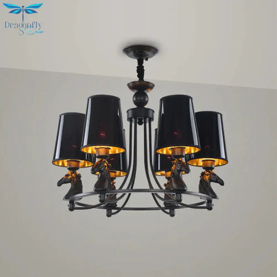 Iron Flared Chandelier Lamp Traditional 4/6/8 - Light Ceiling Pendant With Resin Detail In Black