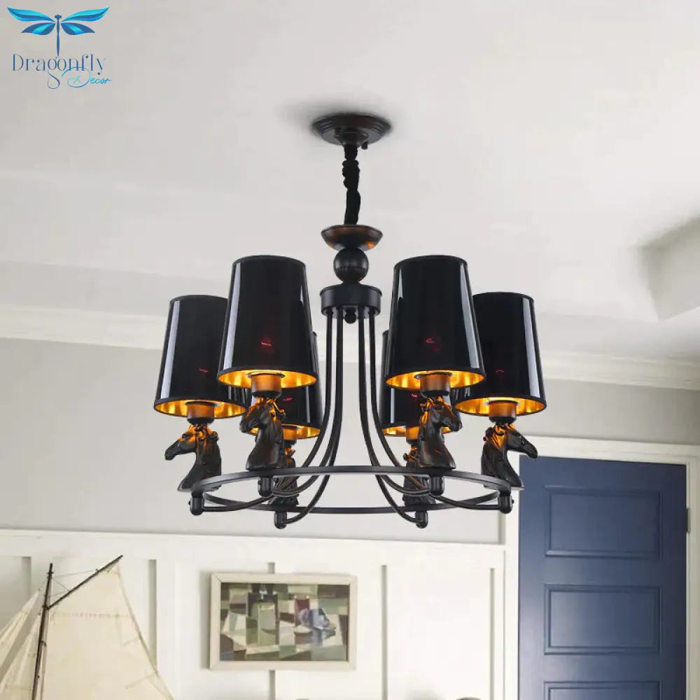 Iron Flared Chandelier Lamp Traditional 4/6/8 - Light Ceiling Pendant With Resin Detail In Black