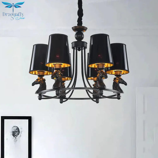 Iron Flared Chandelier Lamp Traditional 4/6/8 - Light Ceiling Pendant With Resin Detail In Black