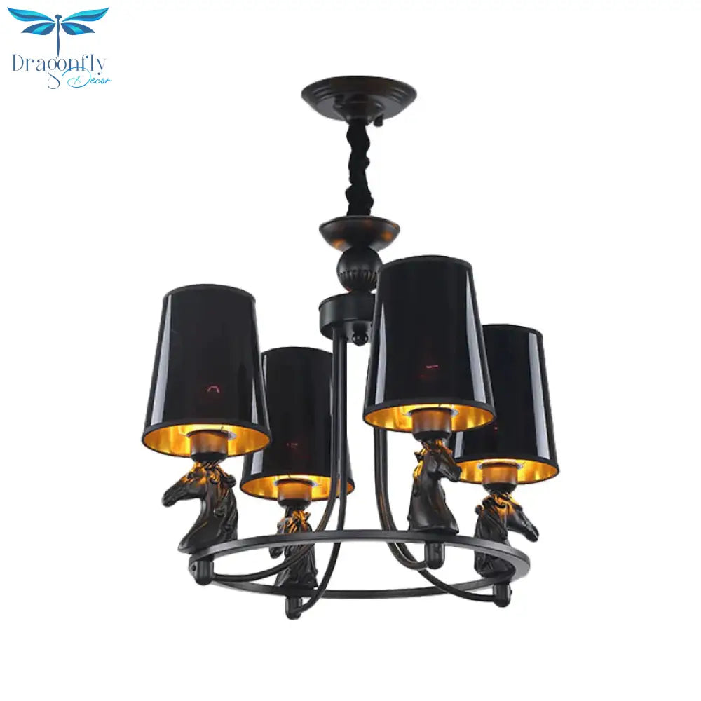 Iron Flared Chandelier Lamp Traditional 4/6/8 - Light Ceiling Pendant With Resin Detail In Black